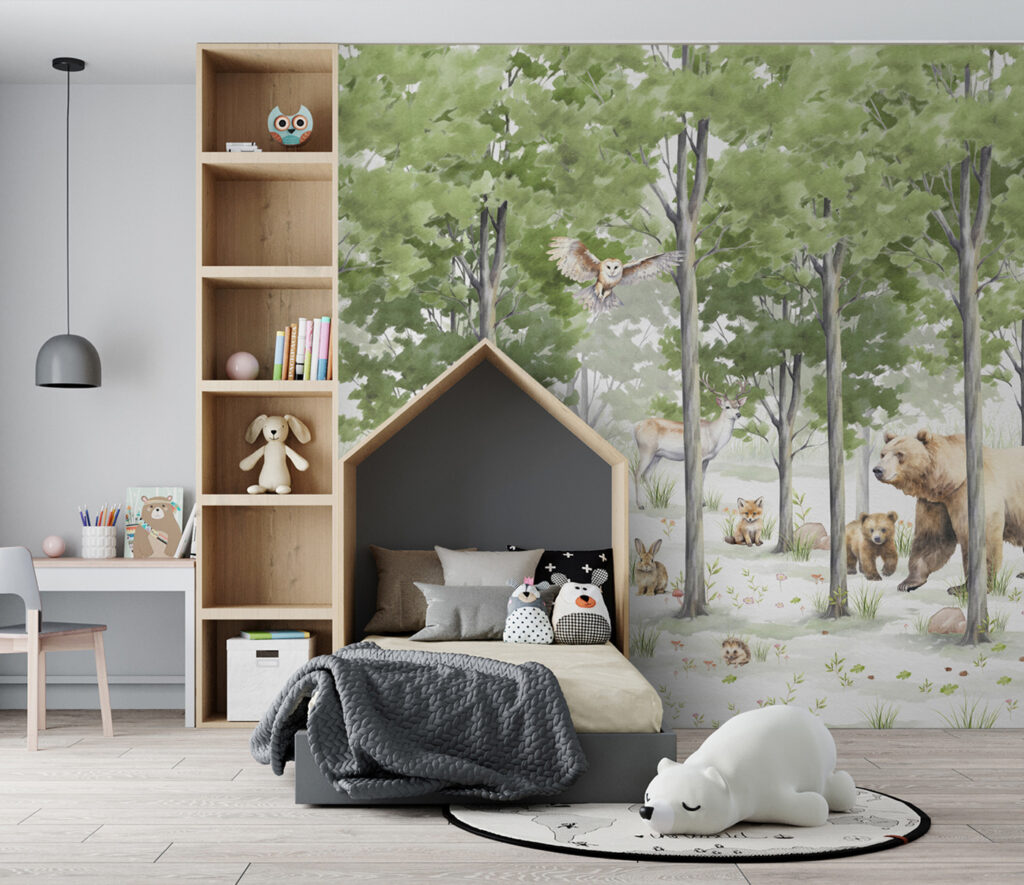 A group of animals in a forest