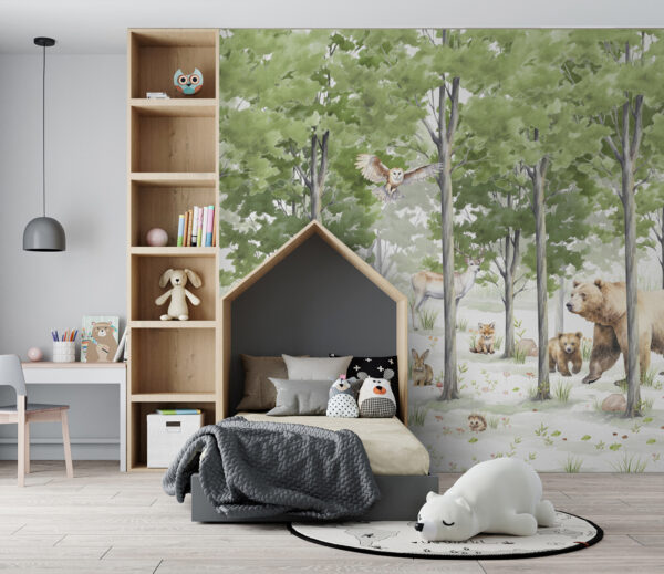 A group of animals in a forest A group of animals in a forest