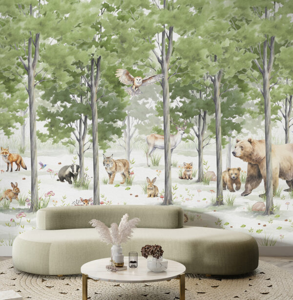 A group of animals in a forest A group of animals in a forest