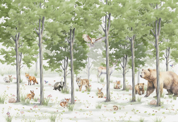 A group of animals in a forest A group of animals in a forest