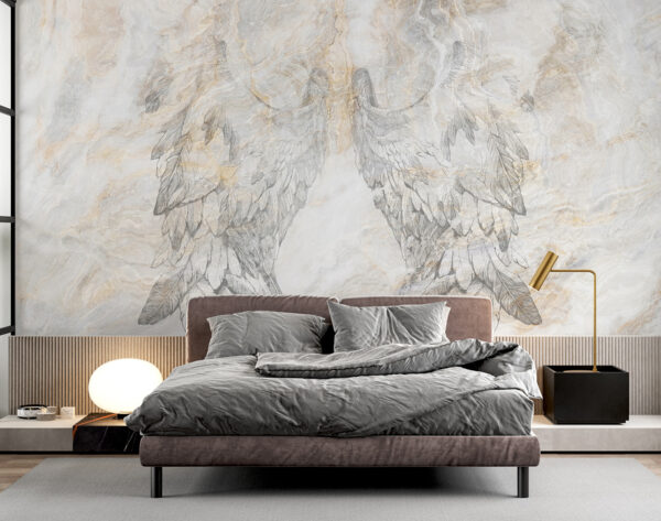 A drawing of wings on a marble surface A drawing of wings on a marble surface