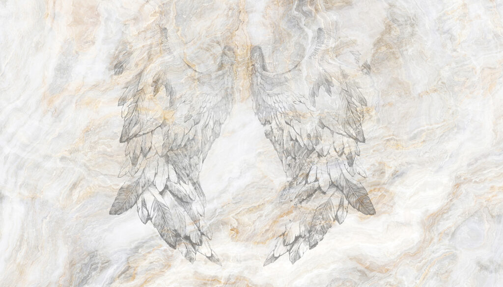 A drawing of wings on a marble surface A drawing of wings on a marble surface