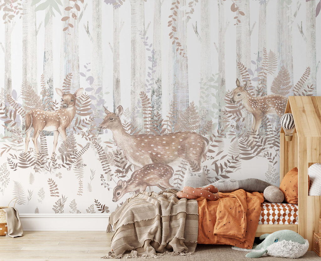 A group of deer in a forest A group of deer in a forest