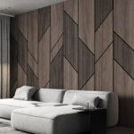 Wall murals A wood paneling with black lines
