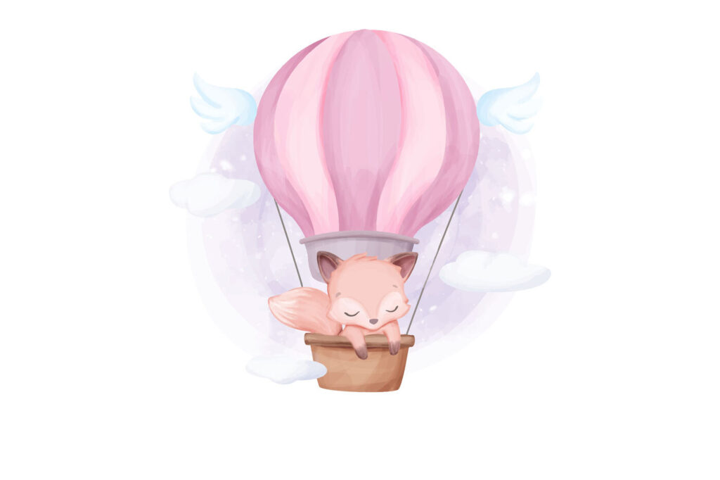A cartoon fox in a hot air balloon A cartoon fox in a hot air balloon