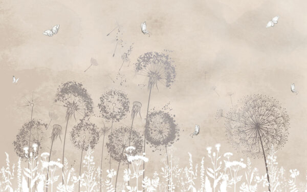 A white and grey flowers with butterflies flying in the air A white and grey flowers with butterflies flying in the air
