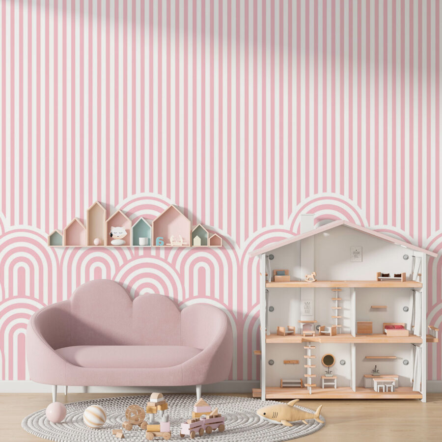 Pink and white striped wallpaper