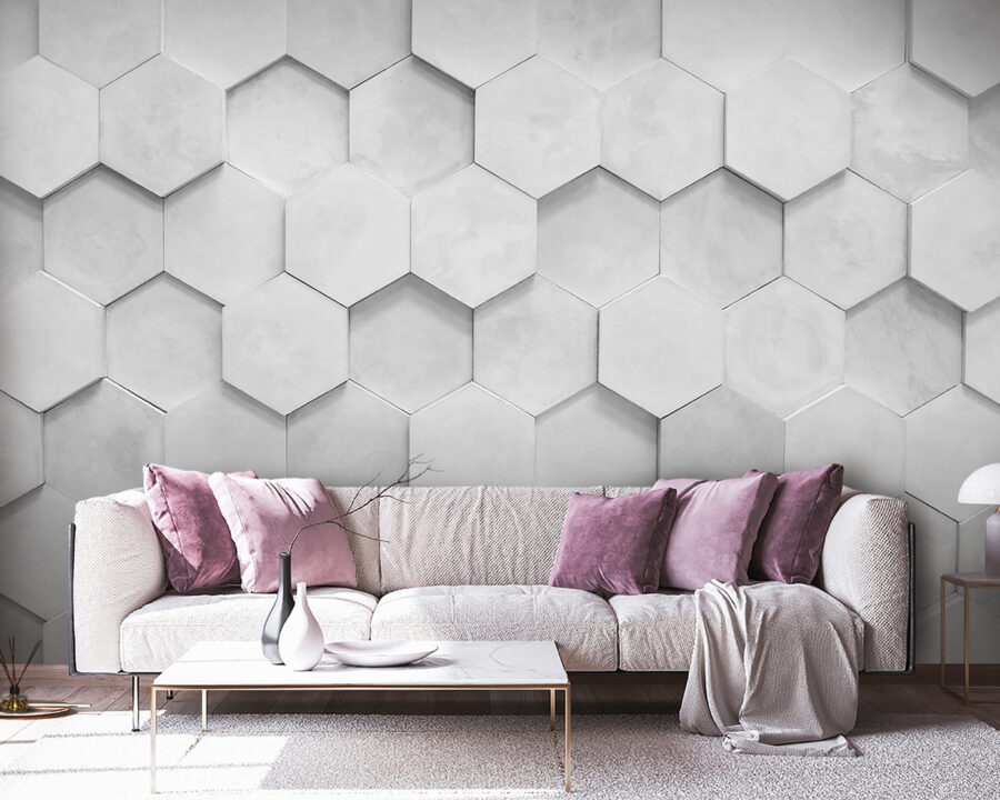 White hexagons on a wall