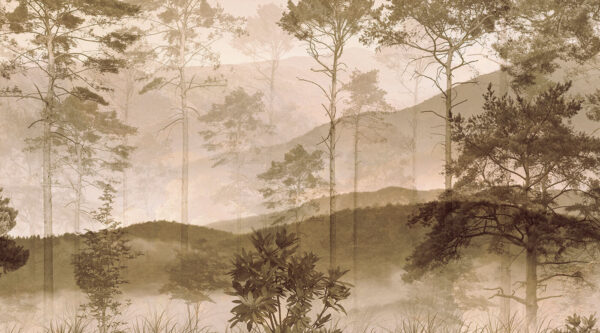 Foggy landscape with trees and hills Foggy landscape with trees and hills