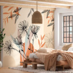 Wall murals Drawing of flowers and leaves
