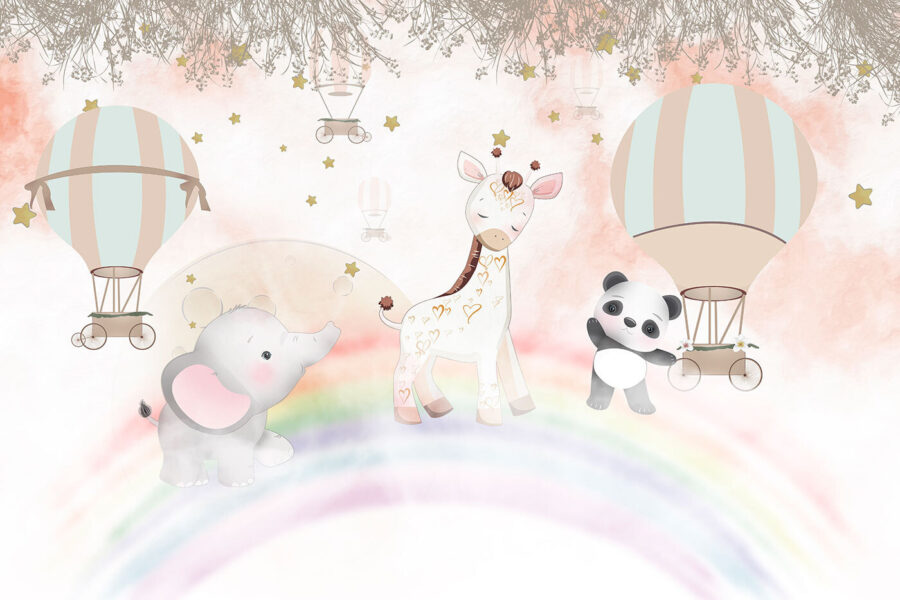 Cartoon animals on a rainbow