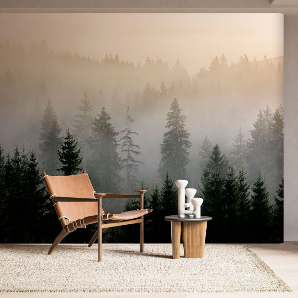 Foggy forest with trees