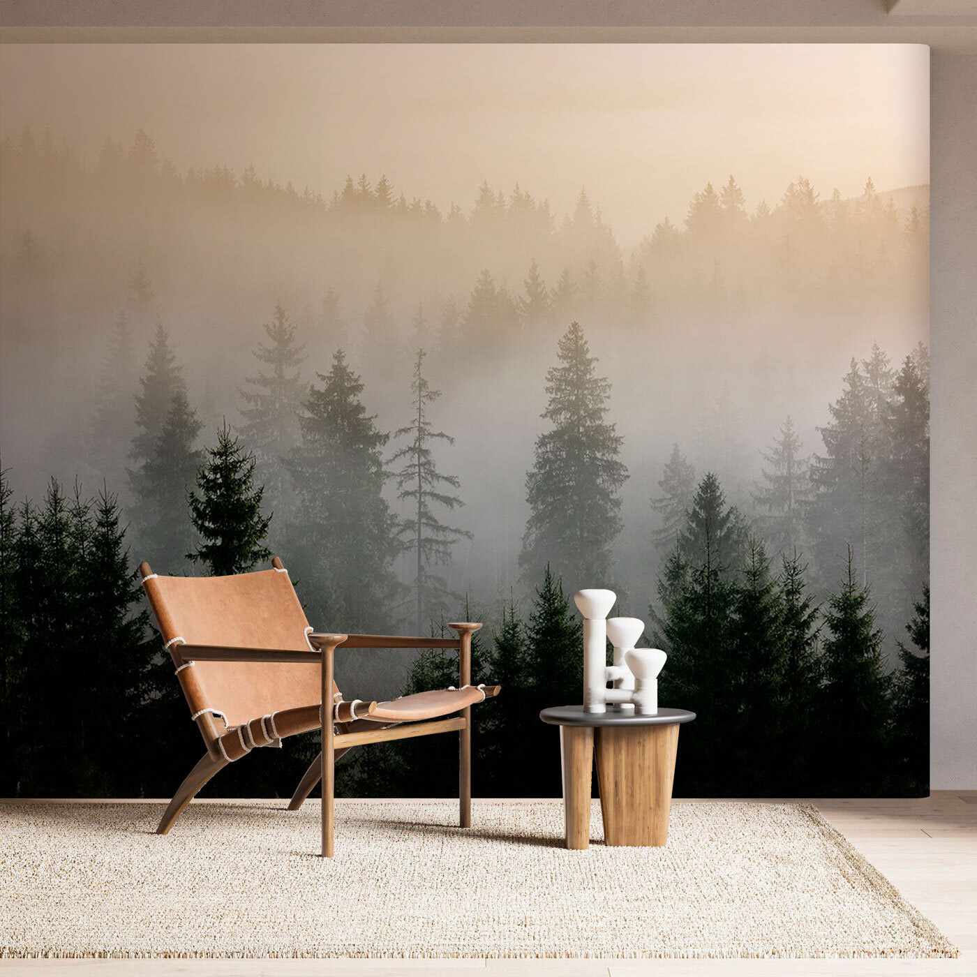 Foggy forest with trees