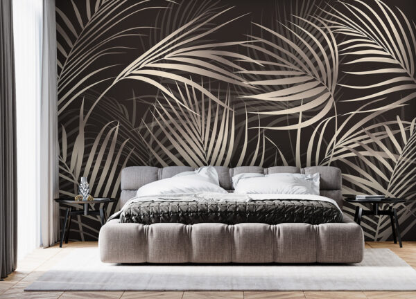 Elegant palm leaves on a dark backdrop Elegant palm leaves on a dark backdrop