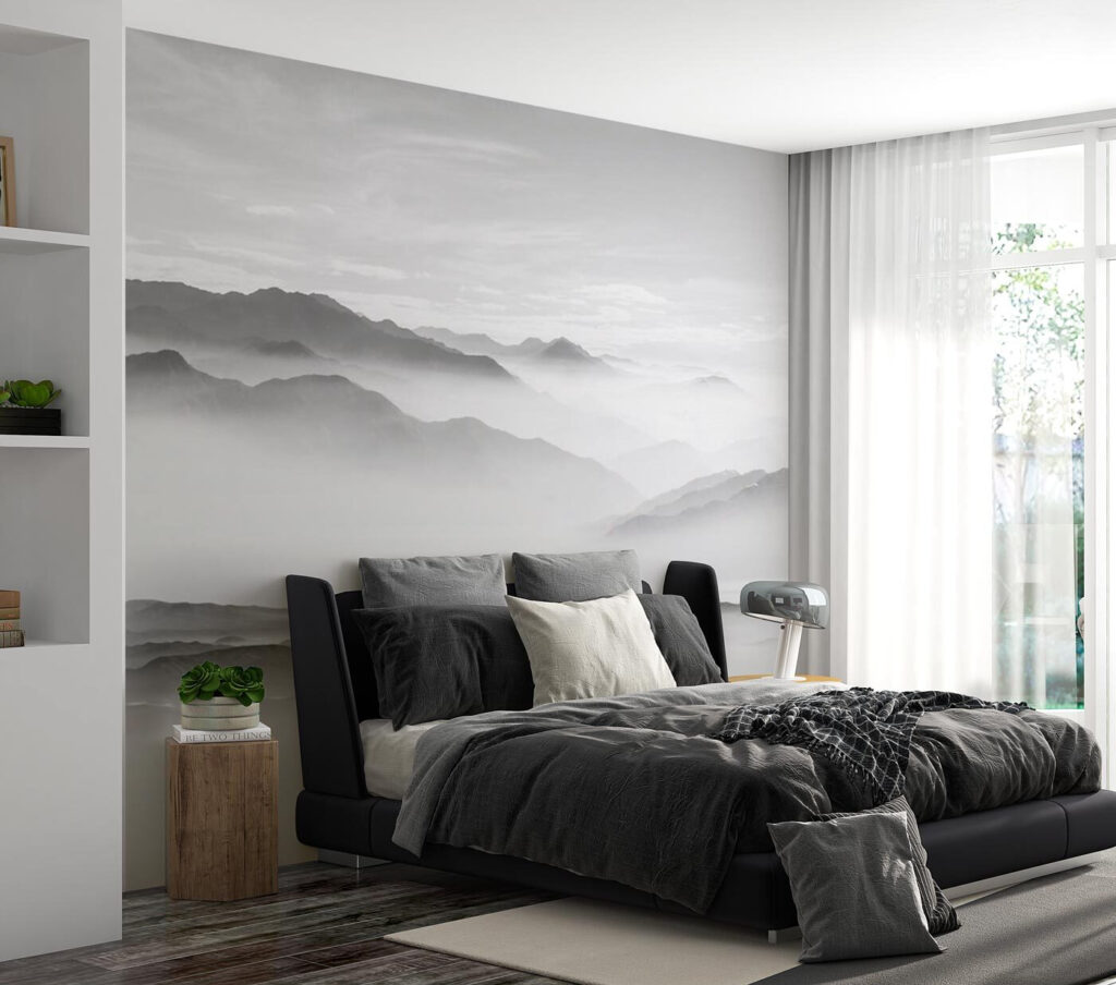 Foggy landscape with mountains