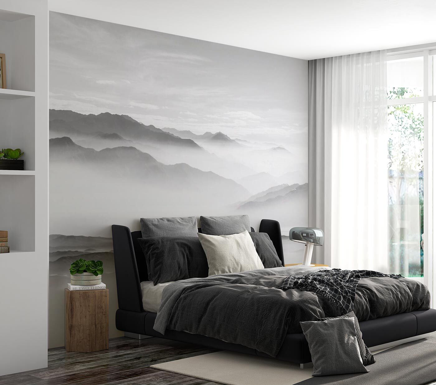 Foggy landscape with mountains