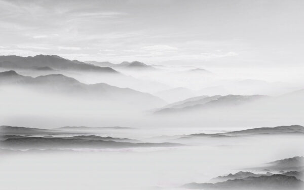 Foggy landscape with mountains