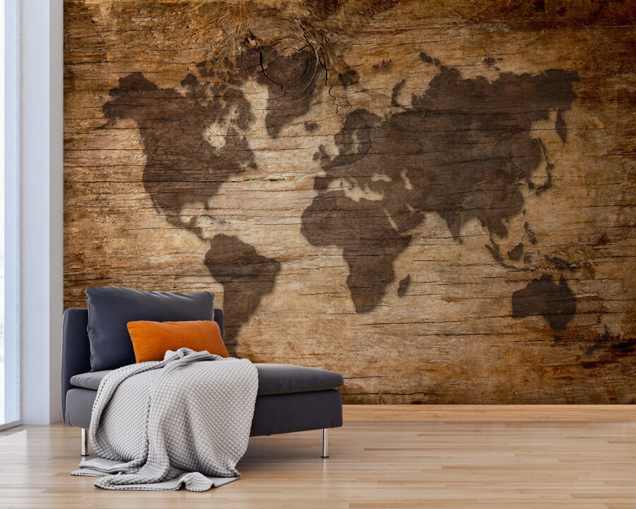 Wall murals Map of the world on a wood surface - Image 2