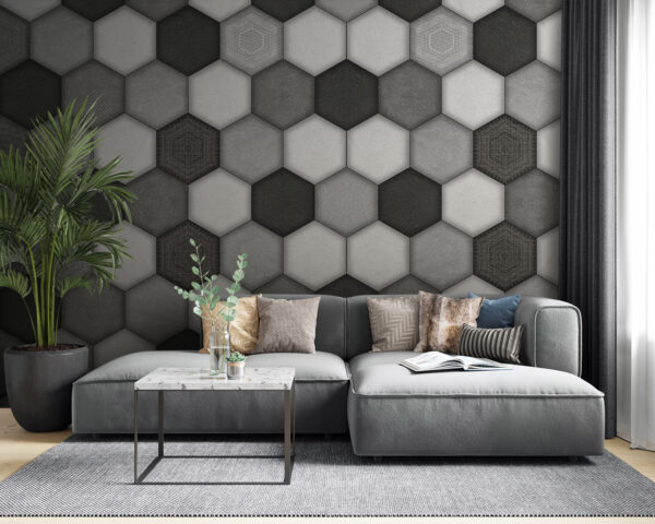 Geometric hexagonal pattern in grayscale Geometric hexagonal pattern in grayscale