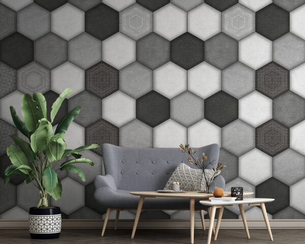 Geometric hexagonal pattern in grayscale Geometric hexagonal pattern in grayscale