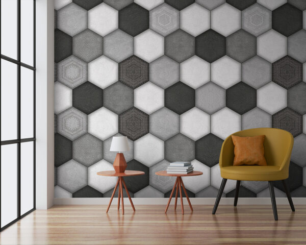Geometric hexagonal pattern in grayscale Geometric hexagonal pattern in grayscale