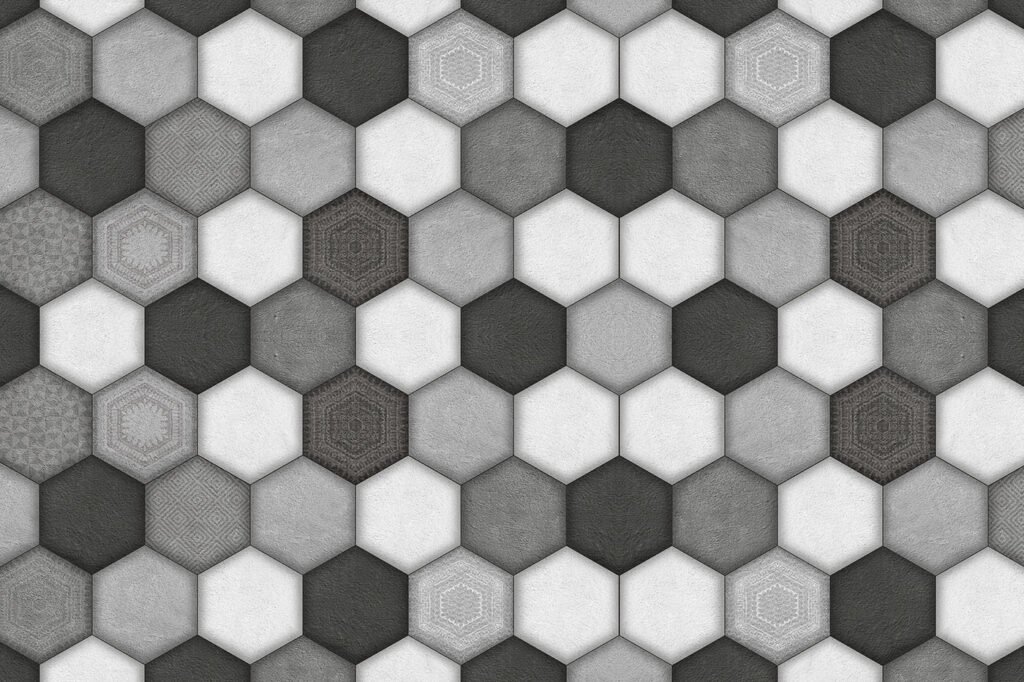 Geometric hexagonal pattern in grayscale Geometric hexagonal pattern in grayscale