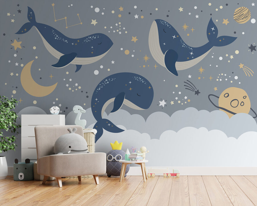 Wall murals Group of whales in the sky