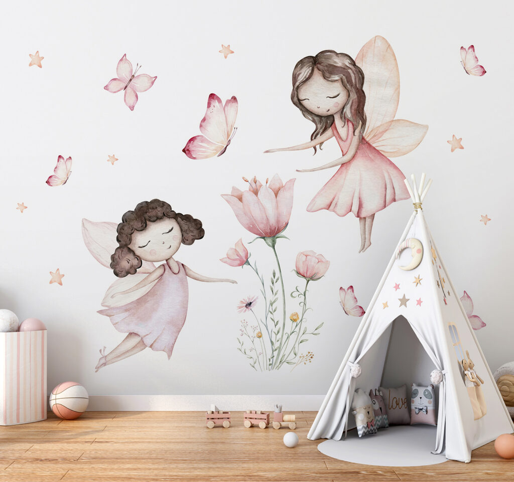 Group of fairies with butterflies and flowers