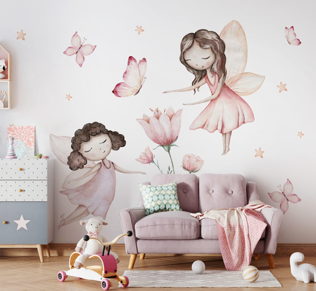 Group of fairies with butterflies and flowers