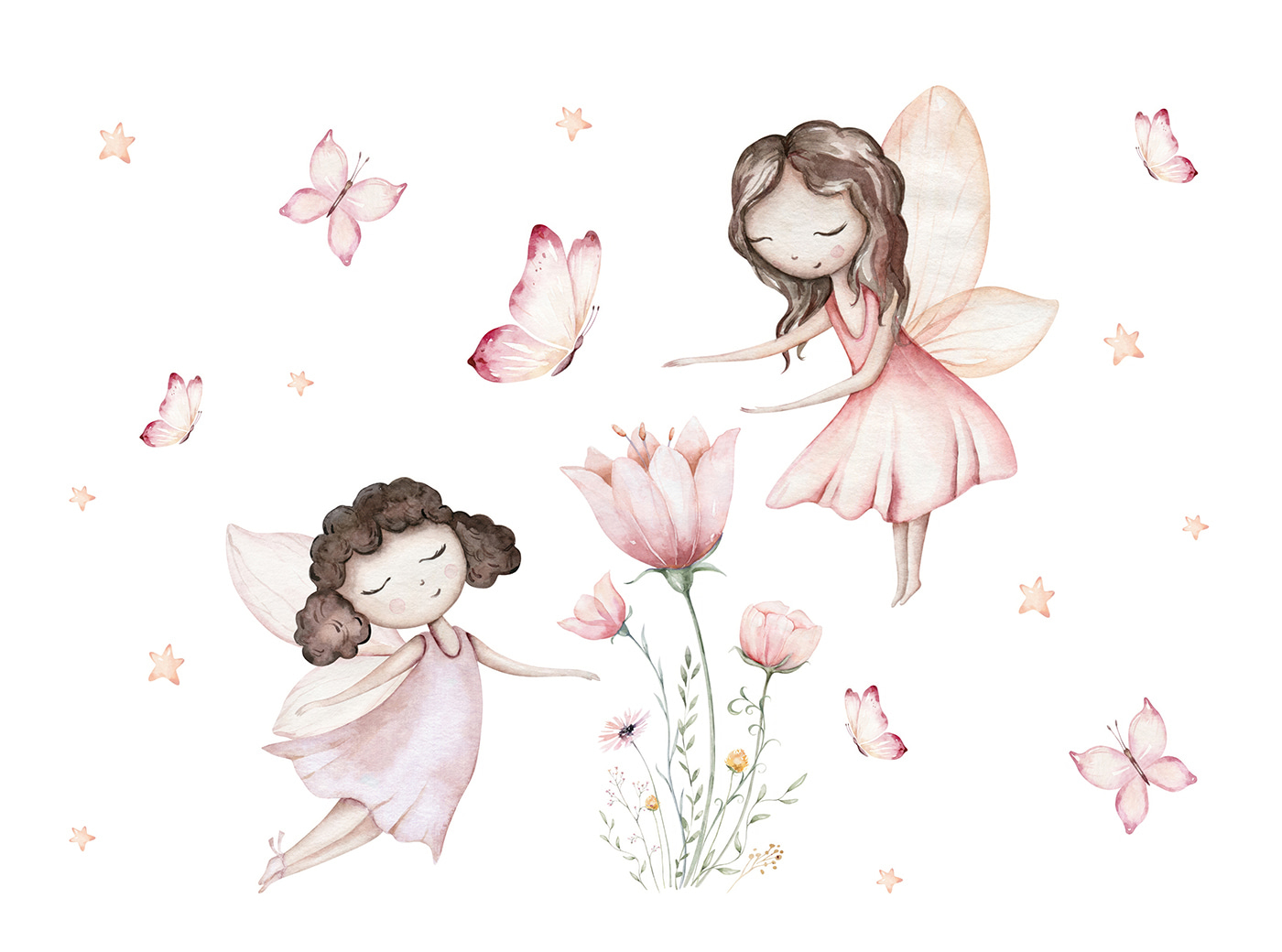 Group of fairies with butterflies and flowers