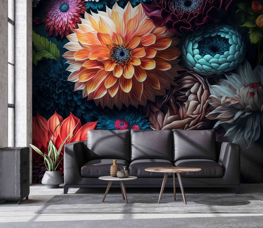Wall murals Group of colorful flowers