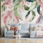 Wall murals Delicate leaves in soft pastel hues