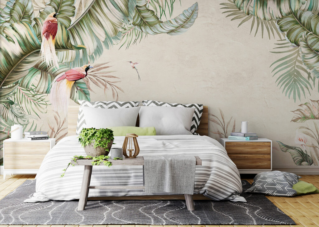 Tropical scene with vibrant birds Tropical scene with vibrant birds