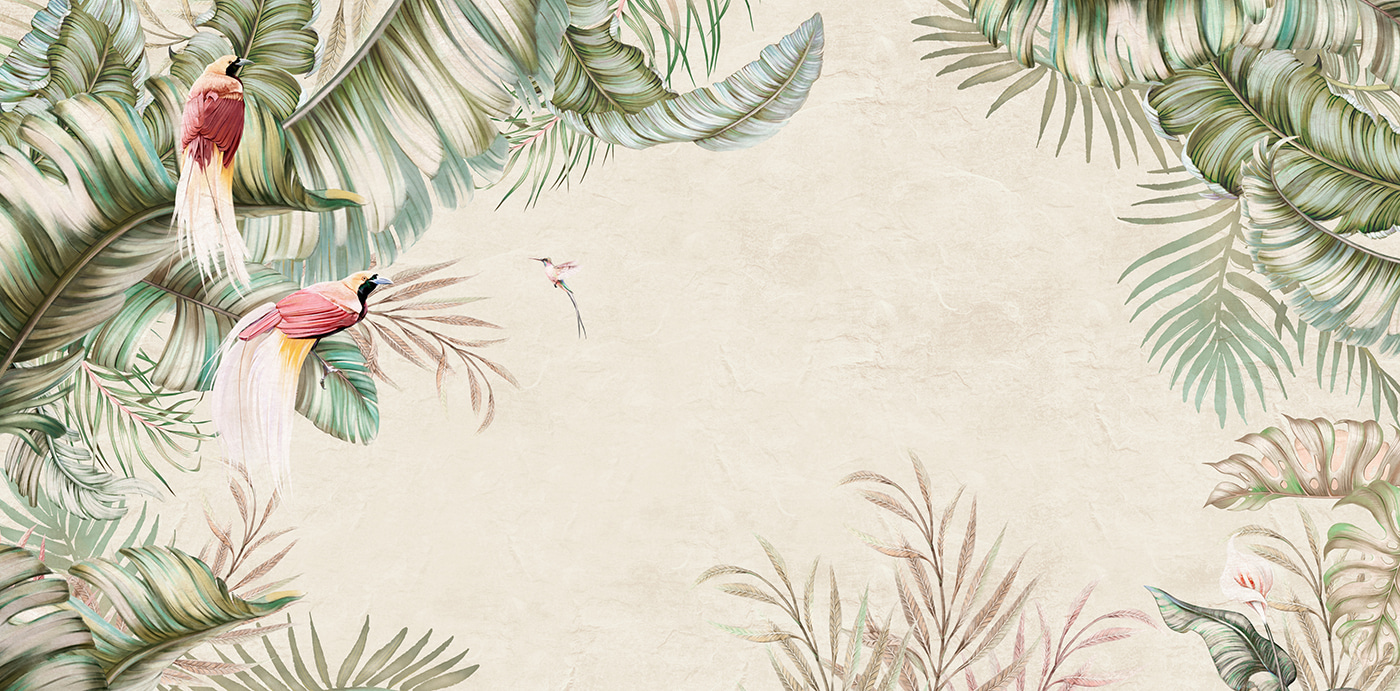 Tropical scene with vibrant birds Tropical scene with vibrant birds