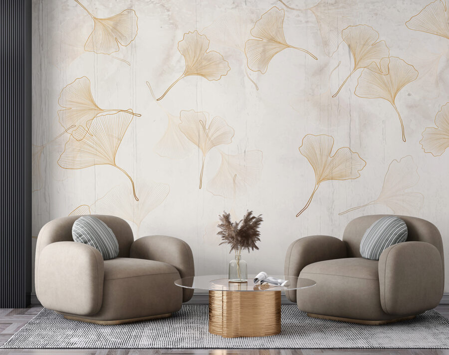 Delicate ginkgo leaves on a serene backdrop.