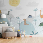 Wall murals Cartoon of dinosaurs on a hill