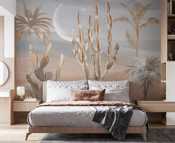 Desert landscape with cactus and palm trees Desert landscape with cactus and palm trees