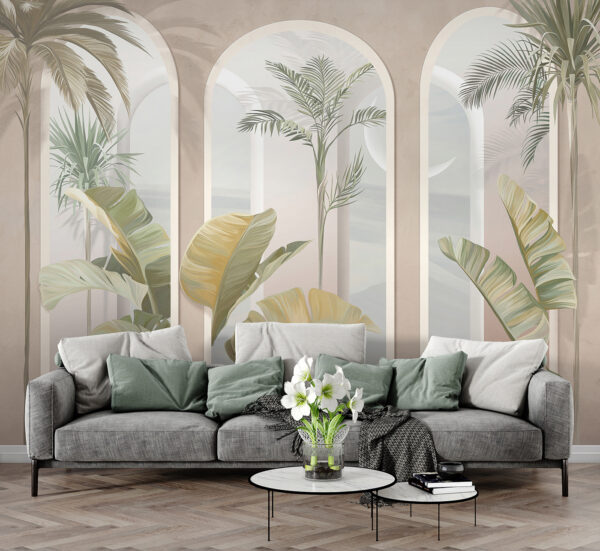 Wall mural of a room with palm trees Wall mural of a room with palm trees