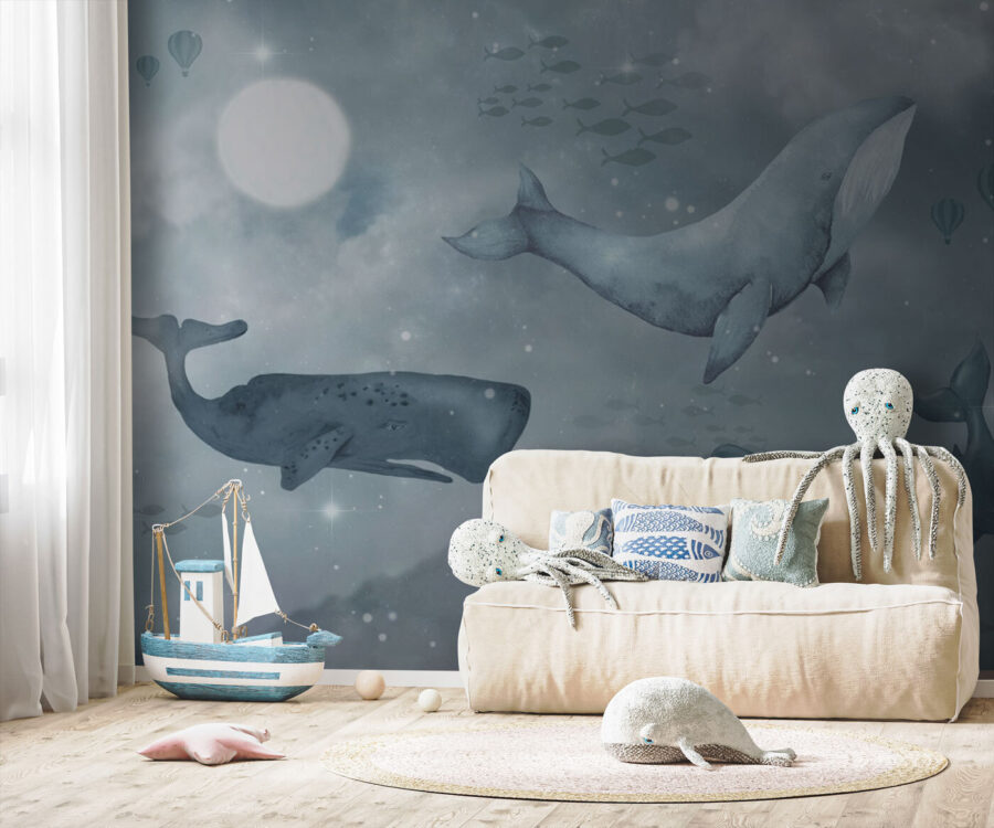 Wall murals Group of whales swimming in the ocean