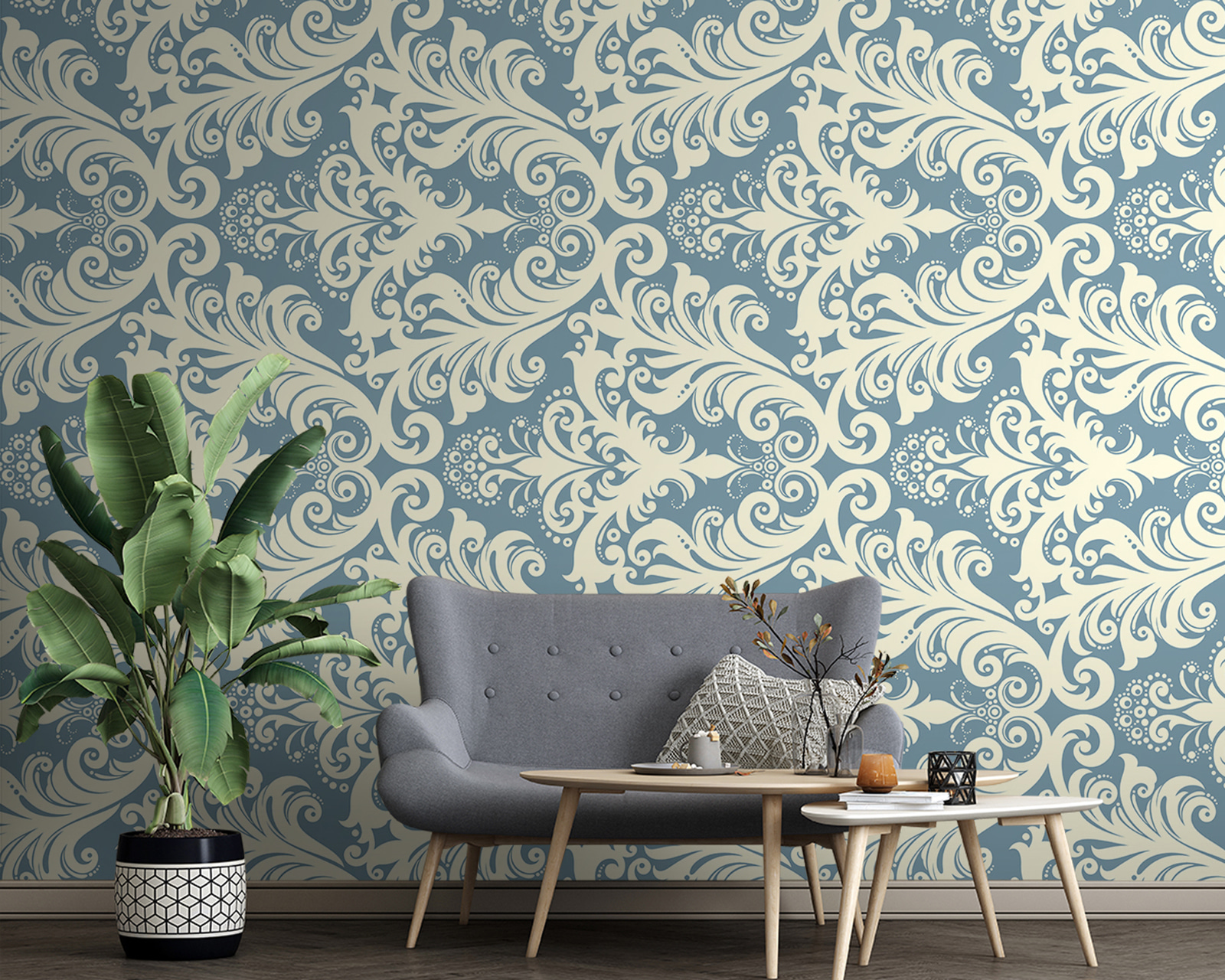 Wall murals Pattern of white and blue swirls : u96274 - Tapeko.ie