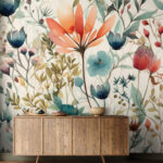 Wall murals Colorful flowers and leaves