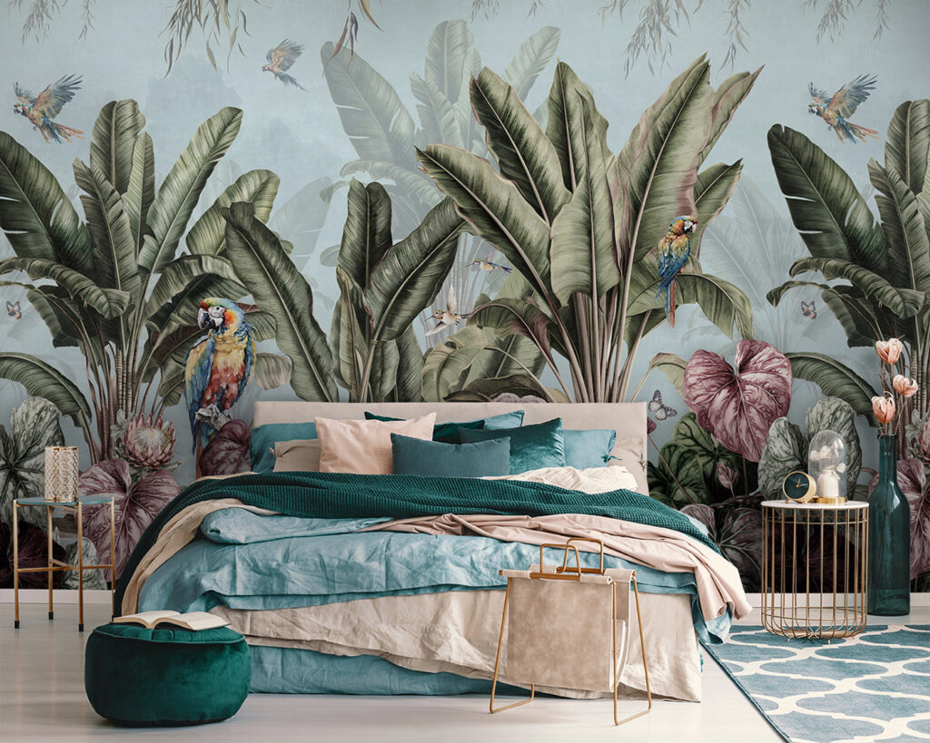 Wallpaper with tropical plants and birds u96259pib111 1024x819 - Wallpaper with tropical plants and birds - tegory