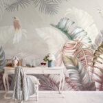 Wall murals Tropical foliage with delicate birds
