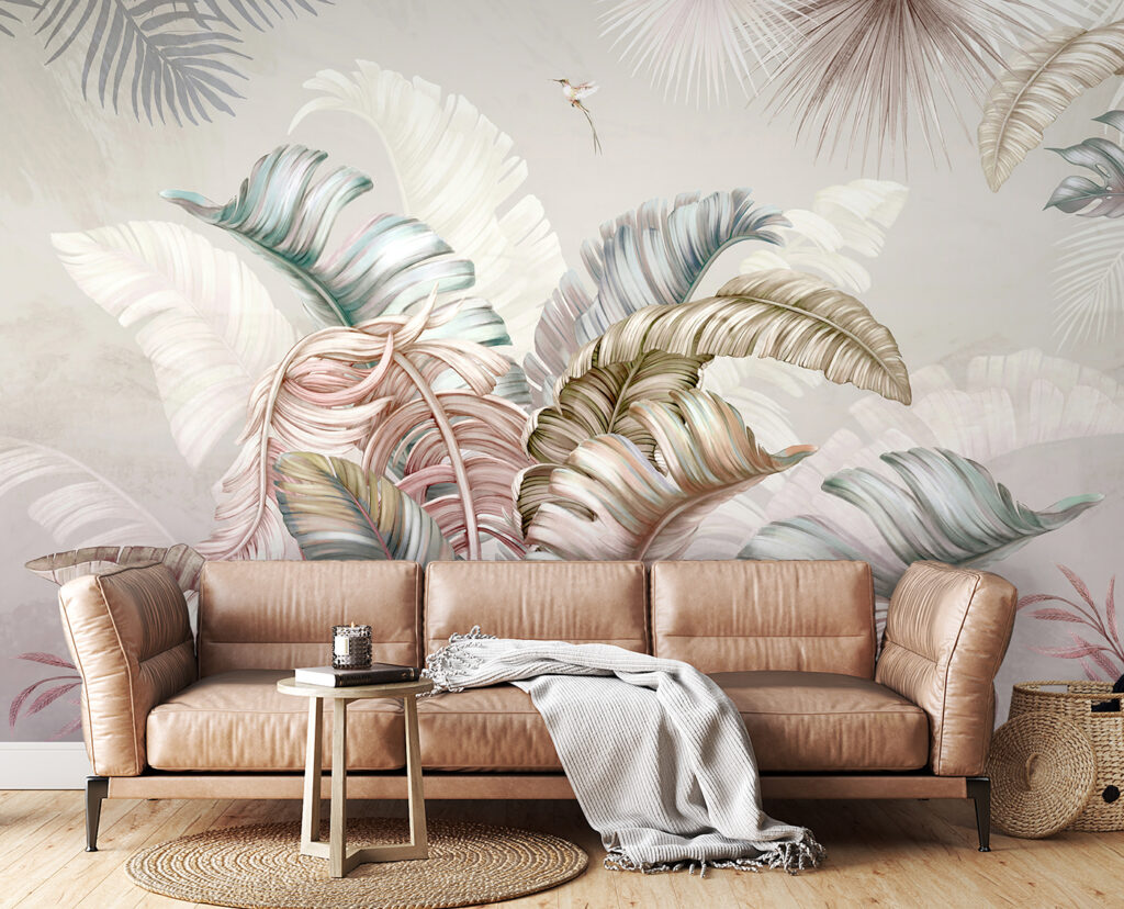 Tropical foliage with delicate birds