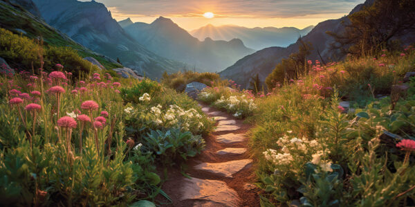 A stone path leading to mountains A stone path leading to mountains