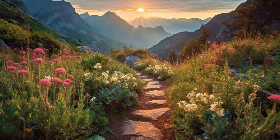 A stone path leading to mountains A stone path leading to mountains