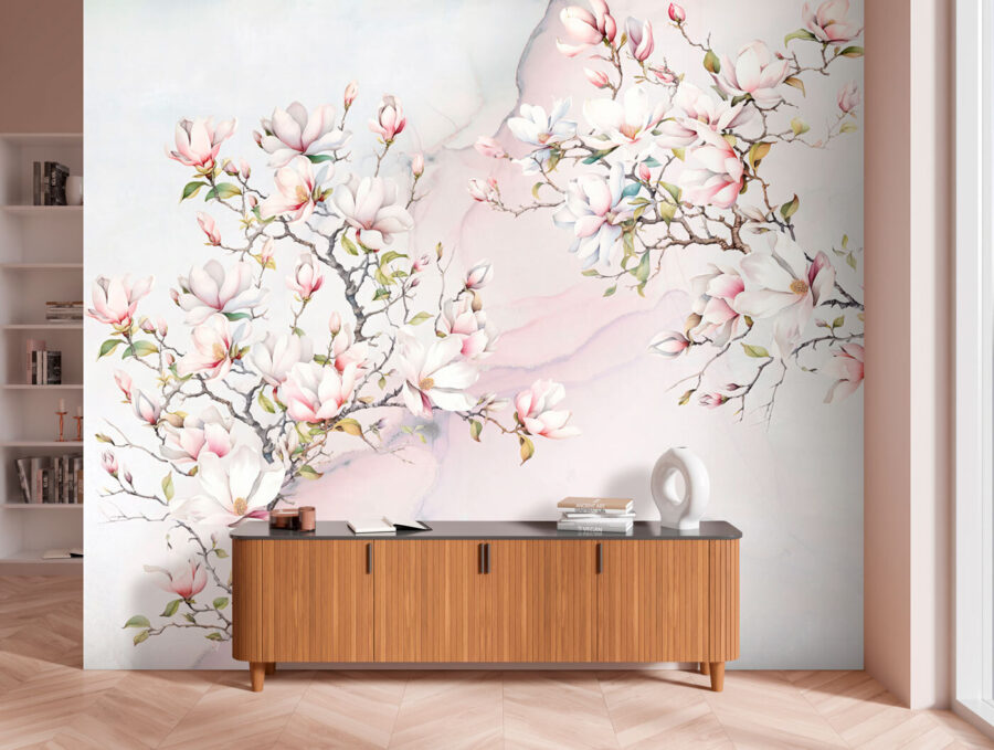 Painting of flowers on a marble surface