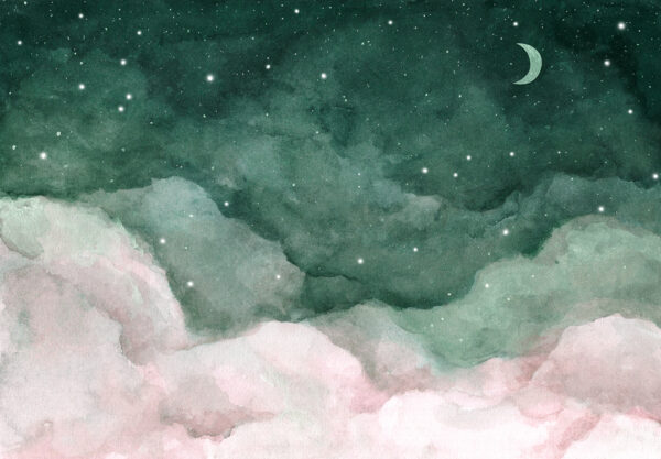 A moon and clouds in the night sky