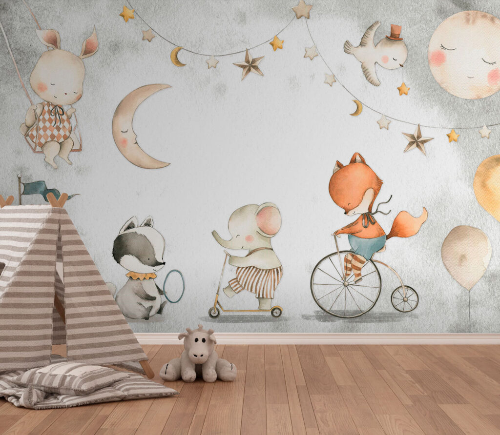 Group of animals riding a bicycle