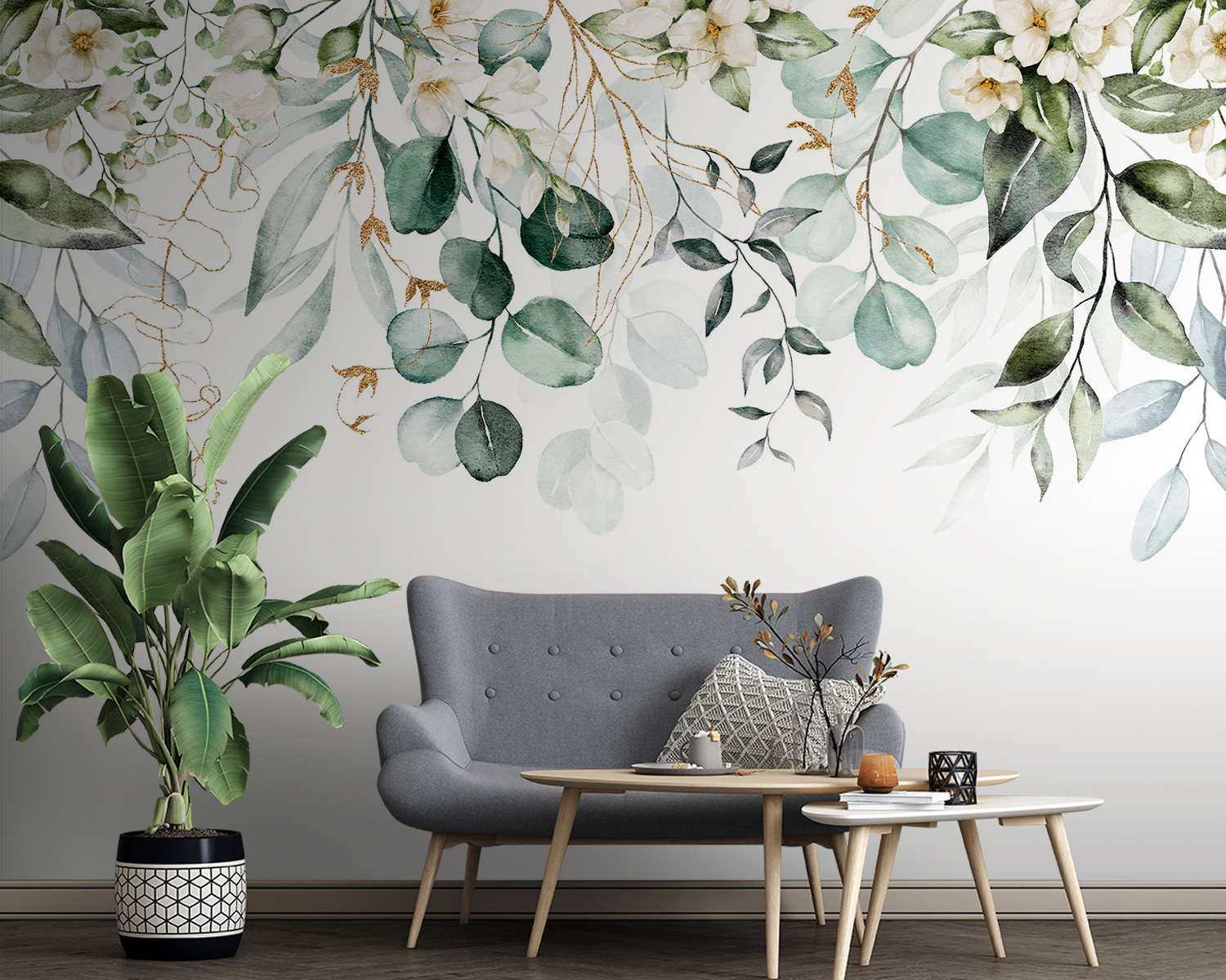 Watercolor painting of leaves and flowers Watercolor painting of leaves and flowers